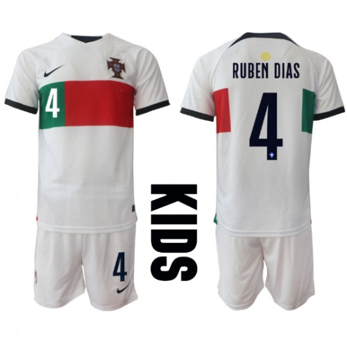 Otroški Nogometni dresi Portugalska Ruben Dias #4 Gostujoči SP 2022 Kratek Rokav (+ Kratke hlače)
